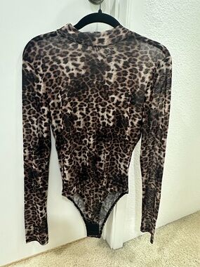 Leopard Print Long Sleeve Bodysuit - Brown